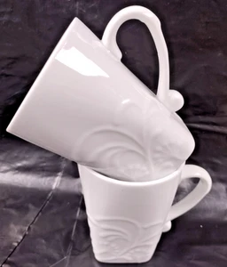 Pair of Corelle BOUTIQUE CHERISH Embossed 11 1/2 oz Square White Mugs - Picture 1 of 7
