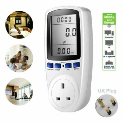 Plug in Power Consumption Energy Meter Voltage Amps Electricity Usage Monitor - Image 1 of 4
