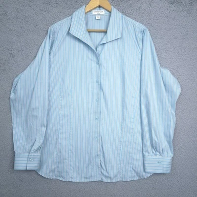 Top Coldwater Creek para mujer 2X sin rayas de hierro carrera abotonada algodón playa aguamarina Foto 1 de 4