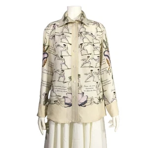 HERMES Silk Shirt Traite Des Armes Women'S Fr42 Uk14 Us10 Xlsize Used A1 - Picture 1 of 10