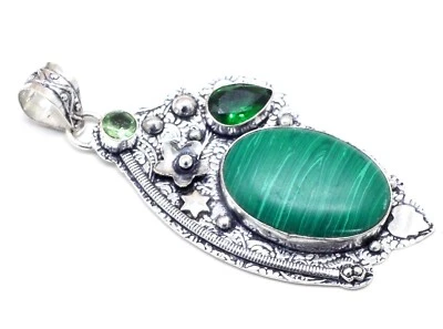 Colgante de plata de ley 925 con malaquita y piedras preciosas cromadas talla 2,10 Foto 1 de 4