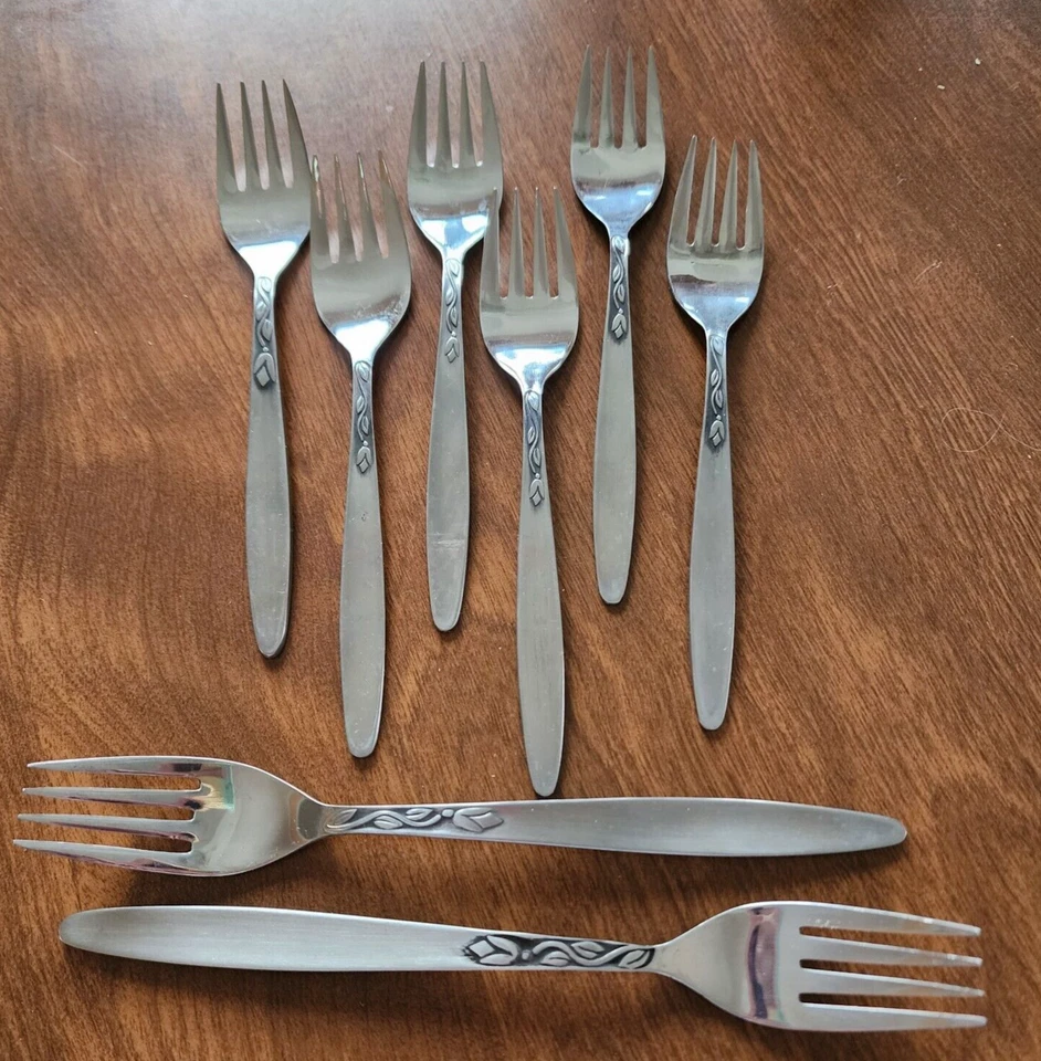 8 pc FORK lot AMEFA Stainless Holland TULIP Time 2 Dinner + 6 Salad/Dessert - Image 1 of 4