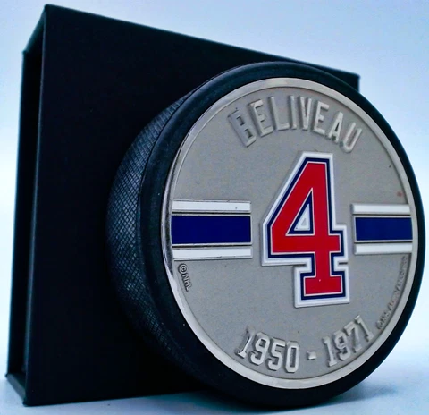 Jean Beliveau Montreal Canadiens 3-D Engraved Silver Medallion Puck w/Gift Box Cover