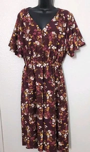 Women's Isabel Maternity Dress Short Sleeve XXL Burgundy Floral NWT Free Ship - Picture 1 of 7