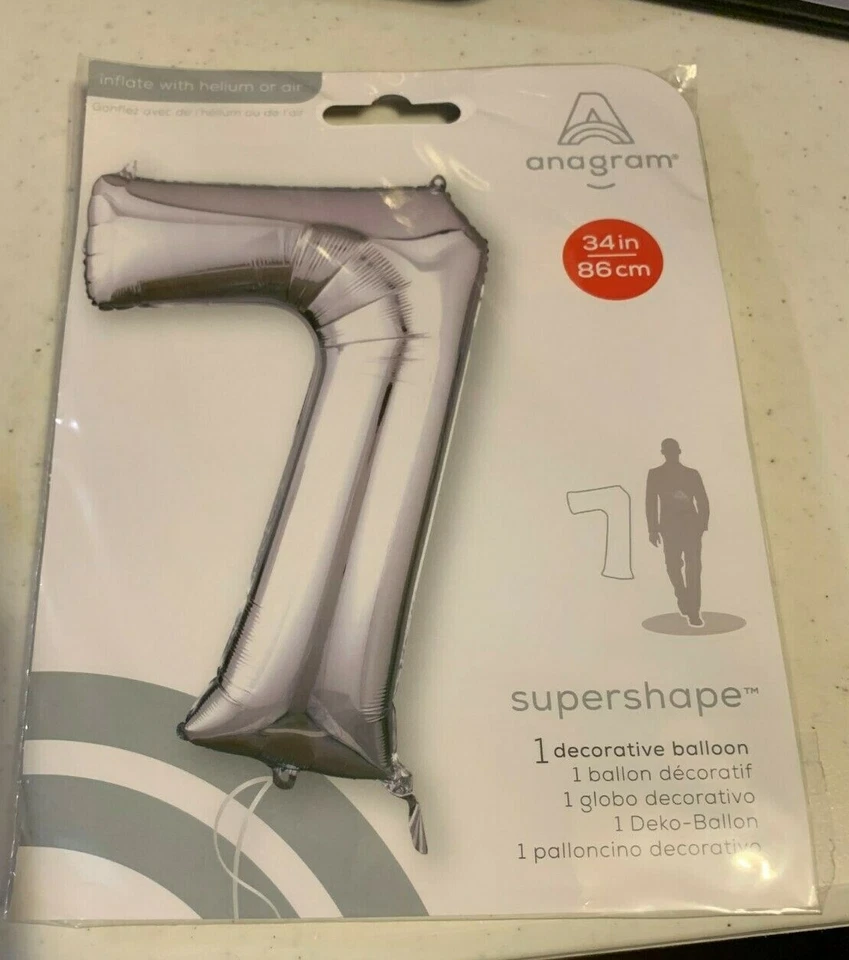 NUEVO Globo de Lámina Superforma Plateado Fiesta de Cumpleaños Número 7 34"/86 cm Foto 1 de 1