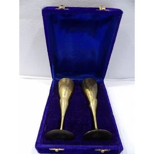 Vintage brass goblet flute set, original storage box, champagne or wine chalices - Picture 1 of 13