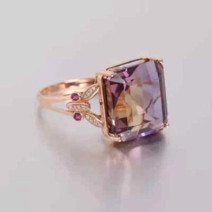 3Ct Asher Cut Lab Created Purple Diamond Women Ring 14K Rose Gold Plated Silver - Picture 1 of 7