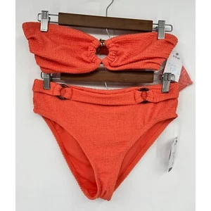 Time & Tru Bikini Set Women Medium Coral Textured Removable Straps NWT - Picture 1 of 11