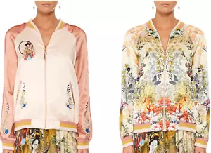 NUEVA CHAQUETA BOMBER REVERSIBLE DE GRAN TAMAÑO SEDA $899 CAMILLA DAMA LABERINTO L - Imagen 1 de 15