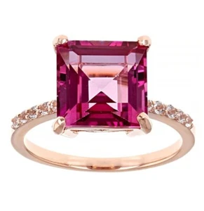 Pink Topaz 5.50 Carat Square Cut Rose Gold Ring Band 10k 6 - Picture 1 of 6