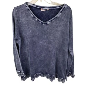 Soft Surroundings Sutton Blue Thermal Waffle Crochet Lace Trim Tunic Top Size XL - Picture 1 of 4