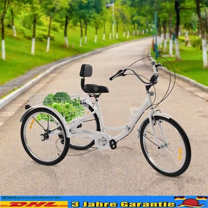 24" Zoll 7-Gang Klapprad Dreirad für Erwachsene 3-Räder Fahrrad mit Einkaufskorb - Bild 1 von 15