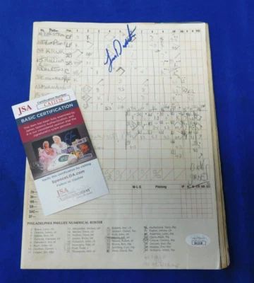 Lenny Dykstra Autographed Phillies 1993 Souvenir Scorebook Score Card ~ JSA COA - Image 1 of 4