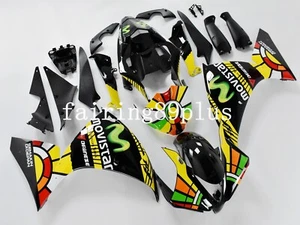 Black Yellow Movistar ABS Injection Drilled Fairing Kit Fit for 2012-2014 YZF R1 - Picture 1 of 7