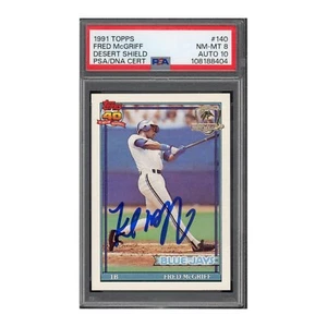 1991 Topps Desert Shield #140 Fred McGriff PSA 8 Auto 10 hof signed pop 2 - Picture 1 of 2