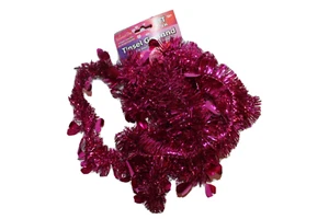 Guirnalda de oropel larga 108" festiva rosa caliente troquelada corazones amor escamas finas decoración - Imagen 1 de 3