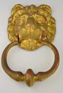 VINTAGE LARGE HEAVY LION HEAD BRASS DOOR KNOCKER 8 INCHES HIGH, 2+ POUNDS - Picture 1 of 7