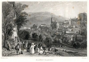 Baden Baden quaint German village Rhine River Tombleson 1840 Steel Engraving - Picture 1 of 3