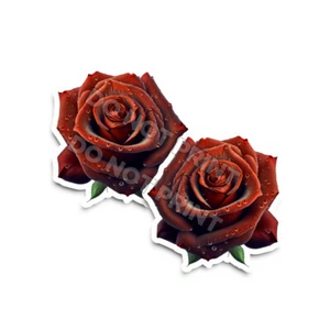 Juego de 2 pegatinas de flor de rosa roja flores sedosas con calcomanías de rocío M36755 - Imagen 1 de 4