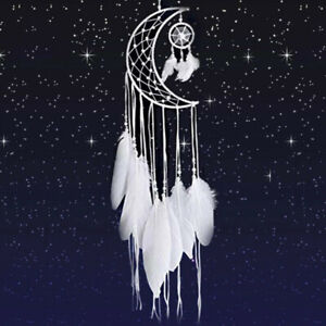 Moon Crescent feather Dream Catcher Wall Hanging Tapestry Woven Nursery Craft 