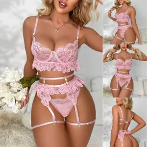 Womens Sexy Lingerie Lace Sleepwear Teddy Babydoll Underwear Garter Set Bodysuit - Picture 1 of 10