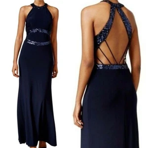 Betsy & Adam Midikleid Neckholder Cut Out Rückenfrei Pailletten Navy Gr. 2 - Bild 1 von 16