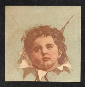 Victorian Trade Card Cutout - Boys Head Through Paper "F" Late 1800's. - Bild 1 von 2