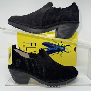 Fly London Women’s Boots Size 38 Black Oiled Suede Leather Slide On Wedge 7-7.5 - Picture 1 of 9