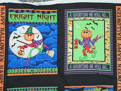 HALLOWEEN PUMPKINS 4 UNIQUE HANGING COTTON FABRIC PANEL - Image 1 of 4