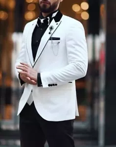Men Suit White Peak Lapel Groom Prom Party Formal Tuxedo Wedding Suit Custom - Picture 1 of 8