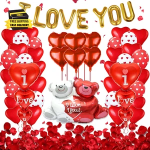Valentines Day Balloons Decor 49 Pcs I Love You Balloons and Teddy Lovebear Red  - Picture 1 of 7
