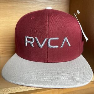 NEW RVCA Maroon Burgundy Snapback Hat Men's Unisex Cap Black/ White  Logo Patch