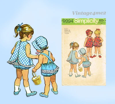 1970s VTG Simplicity Sewing Pattern 9994 Baby Girls Jiffy Apron and Romper Sz 1 - Image 1 of 4