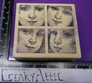 LITTLE GIRLS FACES SQUARES CLOSE UP RUBBER STAMP MAGENTA 21061O CREAKYATTIC - Picture 1 of 2