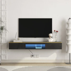 Floating TV Stand Wall Mounted w 16 Color LEDs 69" TV Stand Floating TV Cabinet - Picture 1 of 11