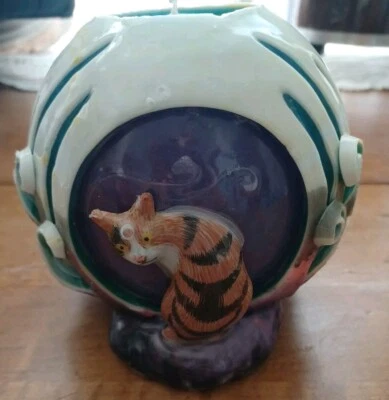 Cinta de vela de gato naranja tallada a mano bola globo de cera gatito vela artesanal púrpura Foto 1 de 4