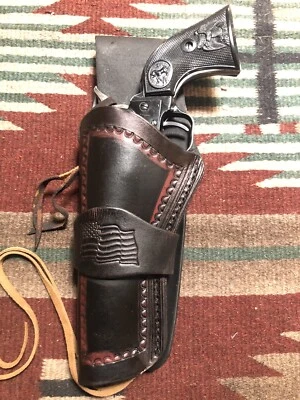 LEFT HAND Heritage Rough Rider 22Cal Revolver 4 3/4" Western Drop Holster Flag - Image 1 of 4