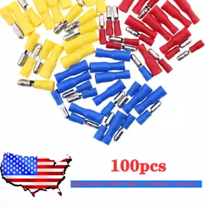 100Pcs Electric Female & Male Crimp Connector Bullet Terminal Insulated 22-10AWG - Picture 1 of 8