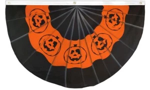 "HALLOWEEN PUMPKINS BUNTING" flag 5x3ft half circle fan polyester banner holiday - Picture 1 of 6