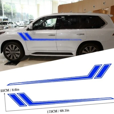 Наклейка на сторону автомобиля внедорожник виниловая графика гоночная двойная длинные полосы наклейка СИНЯЯ - Изображение 1 из 4
