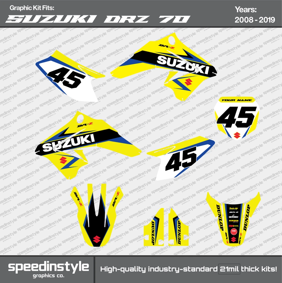 Kit de calcomanías gráficas para Suzuki DRZ70 (2008-2019) DRZ 70 Team azul amarillo kit Foto 1 de 2