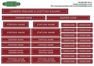 Letreros con nombre de estación de tren modelo LMS personalizados impresos calibre O (7 mm) - troquelados - Imagen 1 de 3