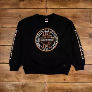 Vintage Harley Davidson Graphic Sweatshirt XL Shield Roundneck Mens Black - Picture 1 of 7