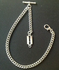 Albert pocket watch chain with peaky blinders razor blade fob,silver colour - Picture 1 of 6