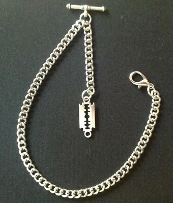 Albert pocket watch chain with peaky blinders razor blade fob,silver colour - Image 1 of 4