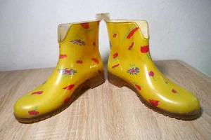 ❤️ GELBE GEBLÜMTE GUMMISTIEFEL STIEFELETTEN GRÖßE 38 WENIG GETRAGEN KLASSE ERH - Bild 1 von 13