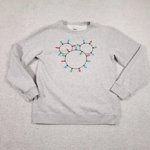 Disney Mickey Mouse Sweatshirt Youth Juniors XL Crew Neck Gray Christmas Lights - Picture 1 of 10