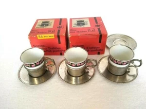 Vintage KPM 3rd Reich Set of (5)3 Pc Coffee Porcelain Cup Pewter Holder & Saucer - Picture 1 of 9