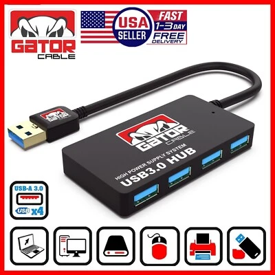 USB 3.0 Hub 4-Port Adapter Charger Data Super Speed for PC Mac Laptop Desktop - Image 1 of 4