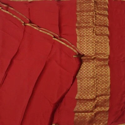 Saris rojos vintage 100 % pura seda crepé Mysore Zari tejido sari 5YD tela artesanal Foto 1 de 4